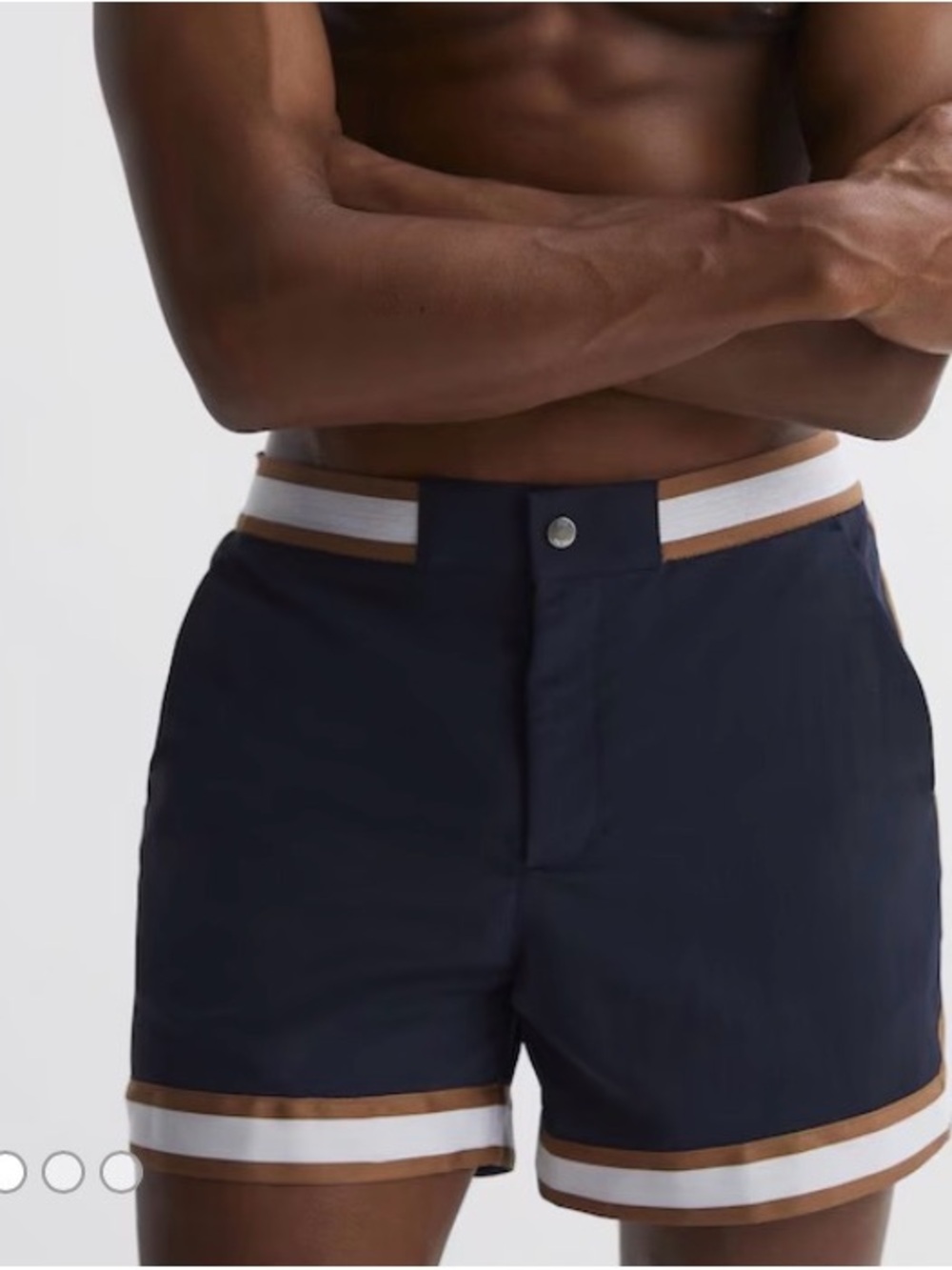 Reiss | Ché Baller Elasticated Waist Contrast Swim Shorts in Navy/Tobacco XL - Picture 2 of 11